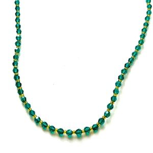 Vintage Made in Japan Green Gold Beaded Necklace Choker Shiny Sparkly Classy Fun